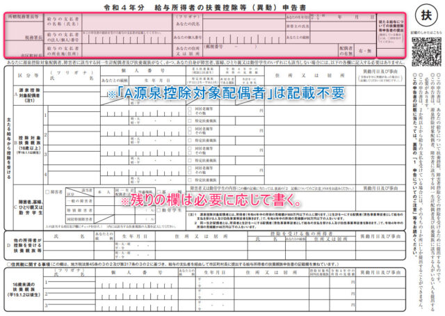 扶養控除申告書